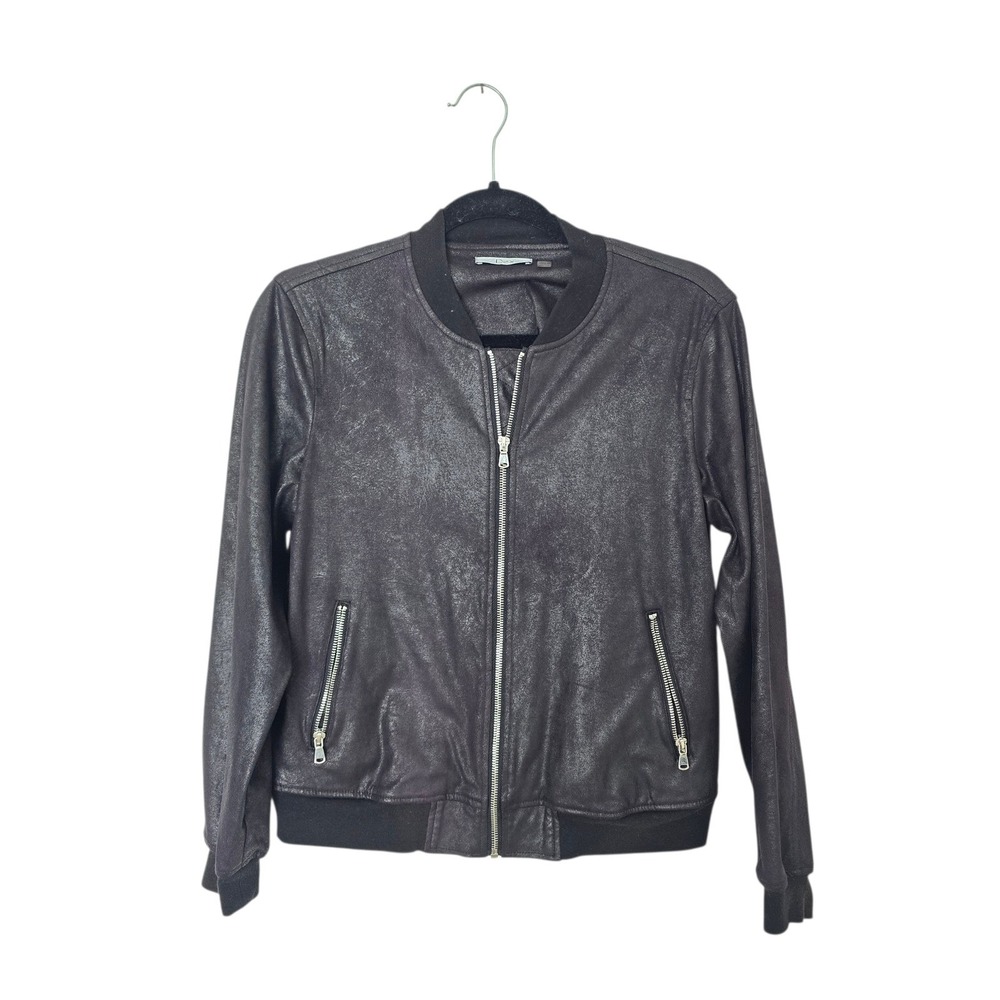 Dex Womens Black Metallic Shimmer Zip Up Bomber Jacket‎ XS